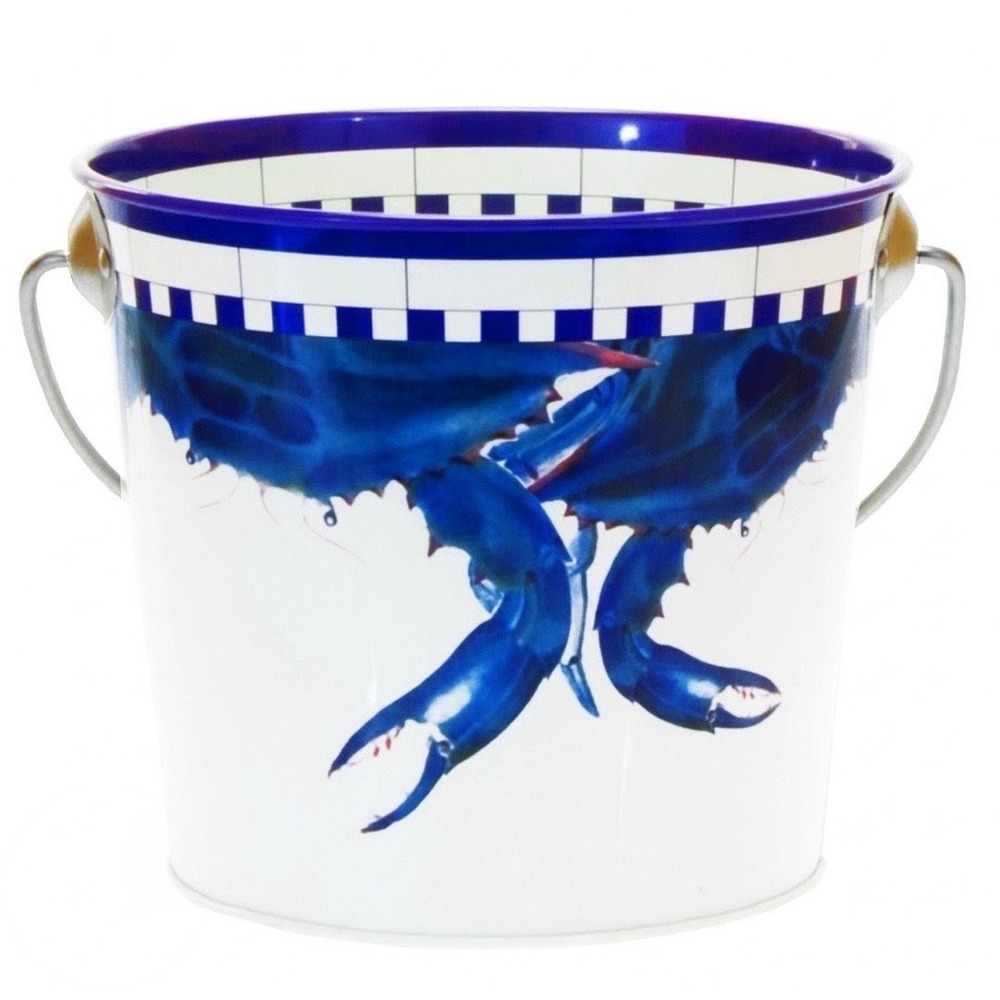 Golden Rabbit Enamelware Blue Crab Metal Bucket Nautical Coastal Decor